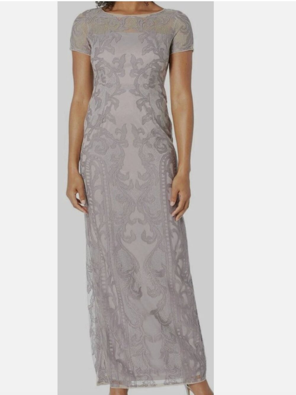 Adrianna Papell Lavender Gray Beaded Maxi Dress